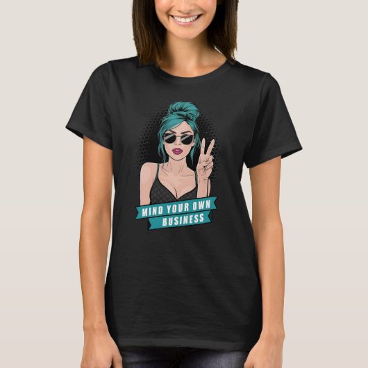 Green-haired Pop Art Girl With Sunglasses T-shirt (Voorkant)