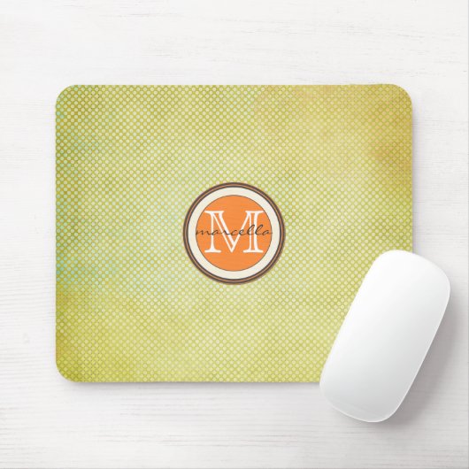 Green Halftone Oranje Monogram Muismat (Met muis)