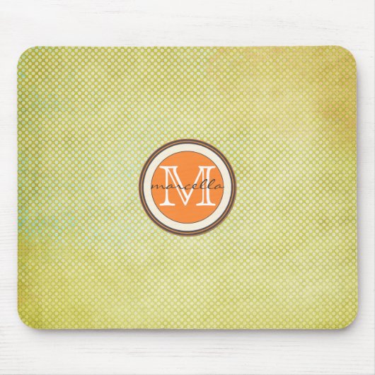 Green Halftone Oranje Monogram Muismat (Voorkant)