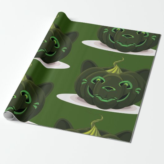 Green Halloween Pumpkin Cadeaupapier (Uitgerold)
