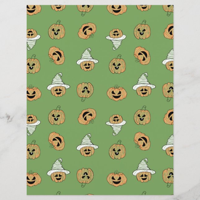 Green Halloween Pumpkin & Ghost Pattern Scrapbook  (Voorkant)
