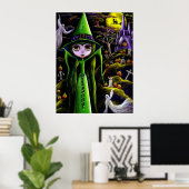 Green Halloween Witch Poster (Thuiskantoor)