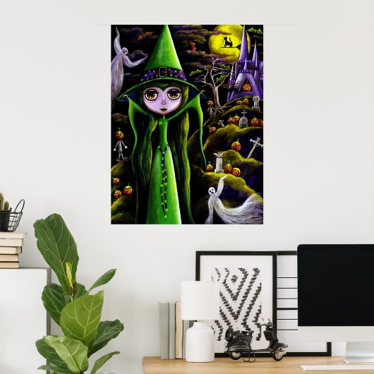 Green Halloween Witch Poster (Thuiskantoor)