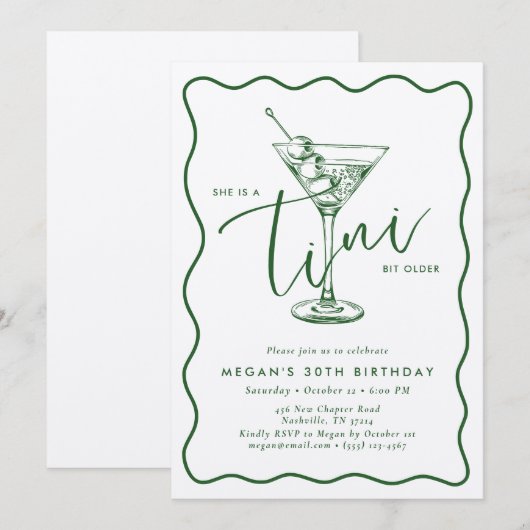 green Hand Drawn A Tini Bit Older 30’s Birthday I Kaart (Voorkant / Achterkant)