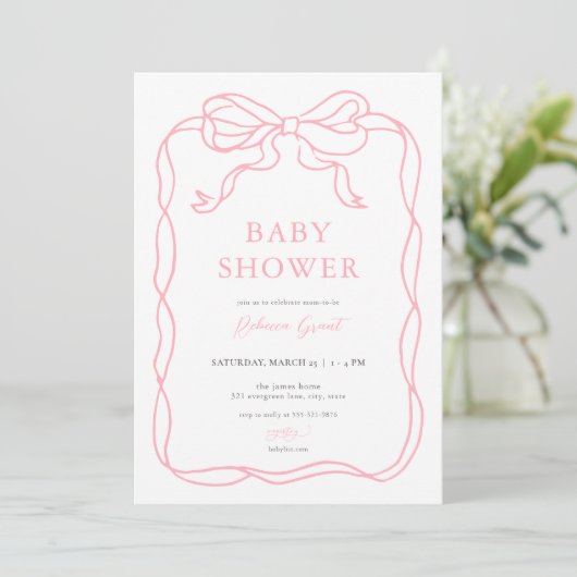 Green Hand Drawn Bow Baby shower Uitnodiging (Staand voorkant)