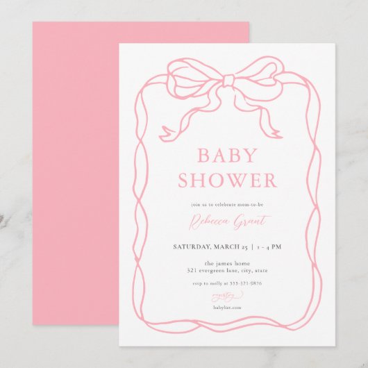 Green Hand Drawn Bow Baby shower Uitnodiging (Voorkant / Achterkant)