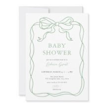 Green Hand Drawn Bow Baby shower Uitnodiging
