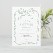 Green Hand Drawn Bow Baby shower Uitnodiging (Staand voorkant)