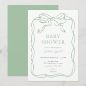 Green Hand Drawn Bow Baby shower Uitnodiging (Voorkant / Achterkant)
