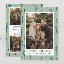 Green Hand Drawn Bow Christmas Family Photo