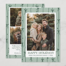 Green Hand Drawn Bow Christmas Family Photo