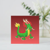 Green Hand Drawn Chinese Dragon Feestdagenkaart (Staand voorkant)