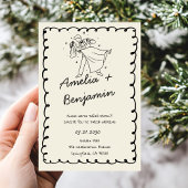 green hand drawn couple Whimsical Wedding  Kaart