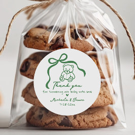 Green Hand Drawn Doodle Bow Whimsical Baby shower Ronde Sticker