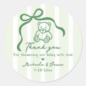 Green Hand Drawn Doodle Bow Whimsical Baby shower Ronde Sticker (Voorkant)
