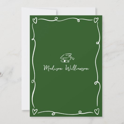 Green Hand Drawn Doodle Graduation Fun White Party Kaart (Achterkant)