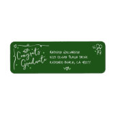 Green Hand Drawn Doodle Style Graduation Address Etiket (Voorkant)