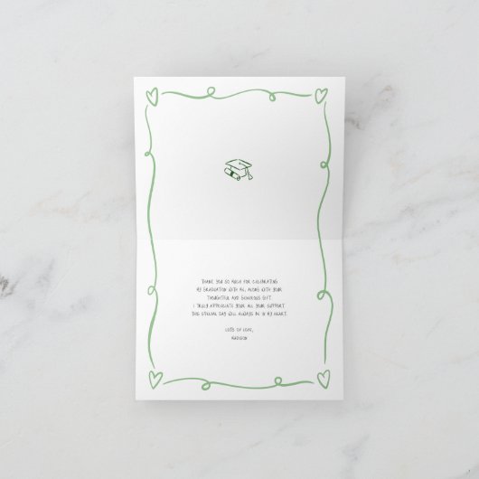 Green Hand Drawn Doodle Style Graduation White Fun Bedankkaart (Binnen)