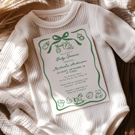 Green Hand Drawn Doodle Whimsical Baby shower Kaart