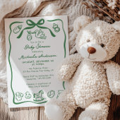 Green Hand Drawn Doodle Whimsical Baby shower Kaart