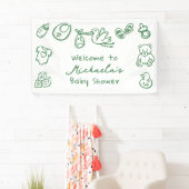 Green Hand Drawn Doodle Whimsical Baby shower Spandoek (Insitu)