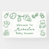 Green Hand Drawn Doodle Whimsical Baby shower Spandoek (Horizontaal)