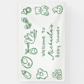 Green Hand Drawn Doodle Whimsical Baby shower Spandoek (Verticaal)