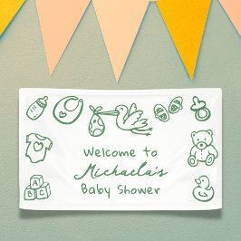 Green Hand Drawn Doodle Whimsical Baby shower Spandoek