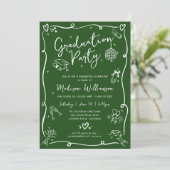 Green Hand Drawn Doodles Photo Graduation Party Kaart (Staand voorkant)
