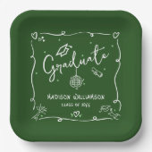 Green Hand Drawn Doodles Style Graduation Quirky Papieren Bordje (Voorkant)