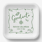 Green Hand Drawn Doodles White Graduation Quirky Papieren Bordje (Voorkant)