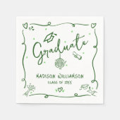 Green Hand Drawn Doodles White Graduation Quirky Servet (Voorkant)