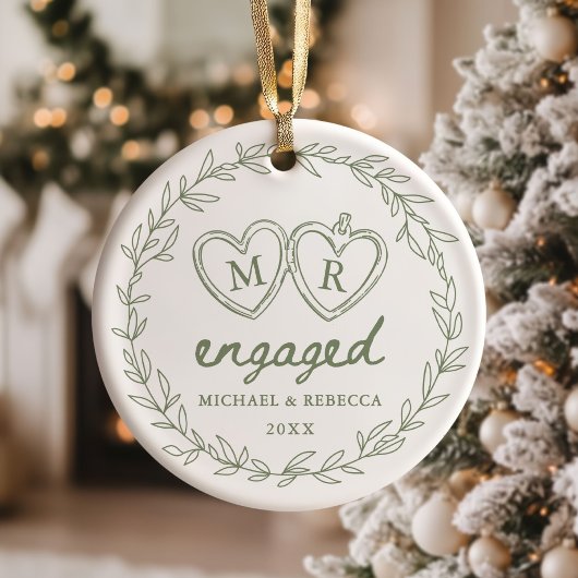 Green Hand Drawn Engaged Christmas Keramisch Ornament