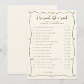 Green Hand Drawn Hij zei dat ze Game Kaart zei (Voorkant / Achterkant)