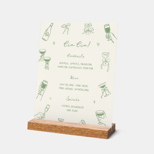 Green Hand Drawn Italian Wedding Cin Cin Bar Acryl Bord (Hoek)
