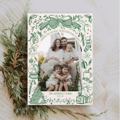 Green Hand Drawn Scribble Bow Arch Photo Christmas Feestdagenkaart