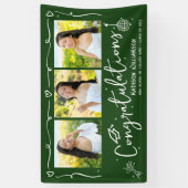 Green Hand Drawn Style Doodles Graduation 3 Photo Spandoek (Verticaal)