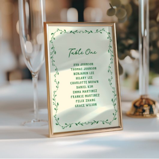 Green Hand Drawn Wedding Seating Chart Card Kaart