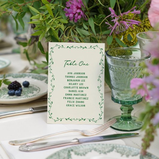 Green Hand Drawn Wedding Seating Chart Card Kaart