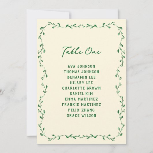 Green Hand Drawn Wedding Seating Chart Card Kaart (Voorkant)