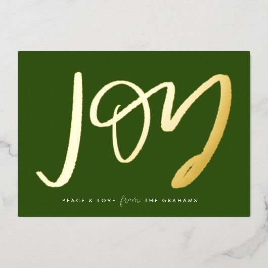 Green Hand-Lettered Joy Gold Foil Holiday Kaart (Voorkant)