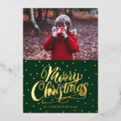 Green Hand Lettered kerst  Folie Feestdagenkaart (Voorkant)