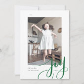 Green Hand Lettered Script Joy Kerstfoto (Voorkant)