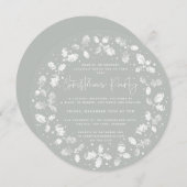 Green Hand Printed Holly+Berries kerstparty Kaart (Voorkant / Achterkant)