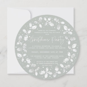 Green Hand Printed Holly+Berries kerstparty Kaart