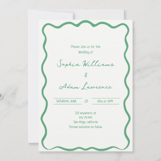 Green Hand Written Pinstripes Whimsical Wedding Kaart (Voorkant)