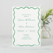 Green Hand Written Pinstripes Whimsical Wedding Kaart (Staand voorkant)