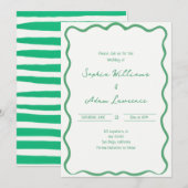 Green Hand Written Pinstripes Whimsical Wedding Kaart (Voorkant / Achterkant)