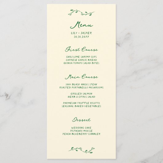 Green Handwritten Wedding Menu (Voorkant)