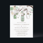 Green Hanging Mason Jars Wedding Kaart<br><div class="desc">Vier uw liefdesverhaal met onze aanpasbare metselaarpotten huwelijksuitnodiging met delicate metselaarpotten, romantische bloemen en lieve kleine vogels. Deze romantische huwelijksuitnodiging is ideaal voor rustieke, , tuin- of lentebruiloften en voegt een vleugje grillige elegantie toe aan uw speciale dag. Personaliseer de tekst, het lettertype en kies andere kleuren om moeiteloos bij...</div>